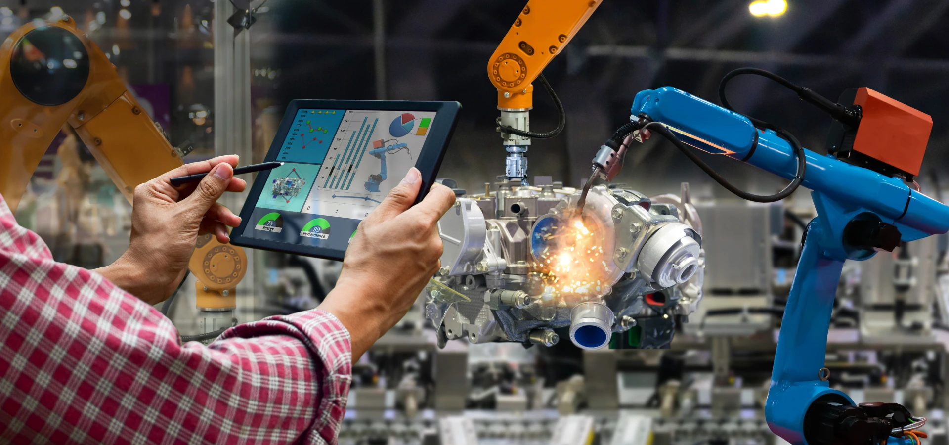 Robot industriel avec tablette numérique